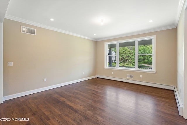 7 Rodeo Ct, Howell, NJ 07731 - spare room with baseboard heating, ornamental molding, dark wood-type flooring, and recessed lighting