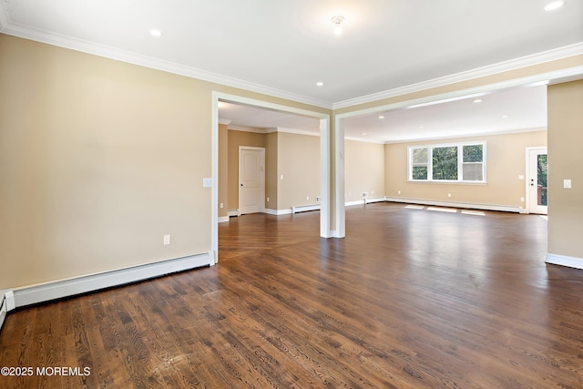 7 Rodeo Ct, Howell, NJ 07731 - unfurnished room with dark wood-style flooring, ornamental molding, a baseboard heating unit, and recessed lighting