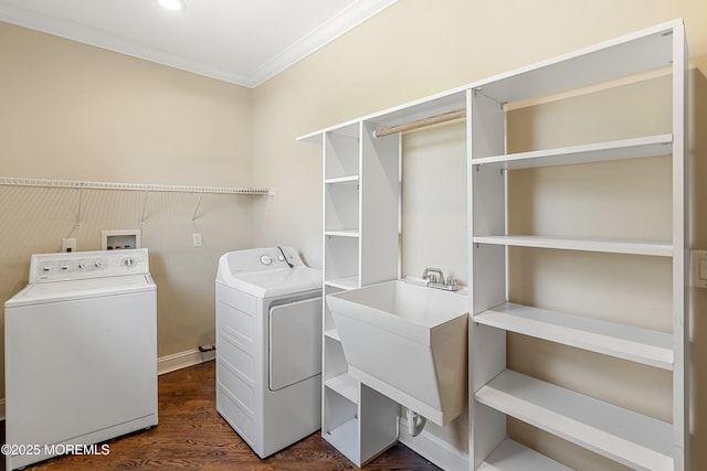 7 Rodeo Ct, Howell, NJ 07731 - washroom with separate washer and dryer, ornamental molding, dark wood finished floors, and recessed lighting