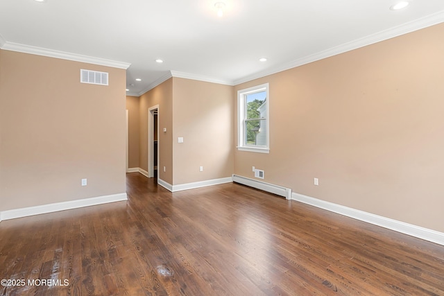 7 Rodeo Ct, Howell, NJ 07731 - unfurnished room featuring a baseboard heating unit, dark wood-style floors, recessed lighting, and crown molding