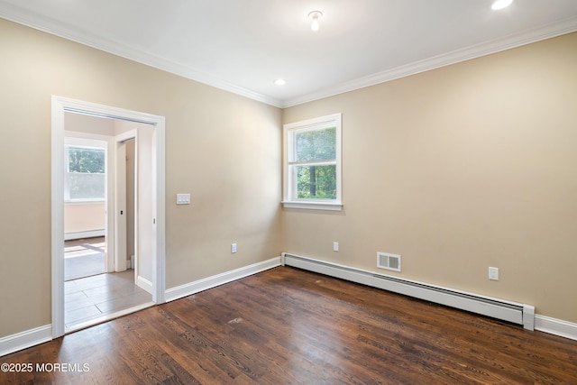 7 Rodeo Ct, Howell, NJ 07731 - spare room with a baseboard radiator, ornamental molding, wood finished floors, a baseboard heating unit, and recessed lighting