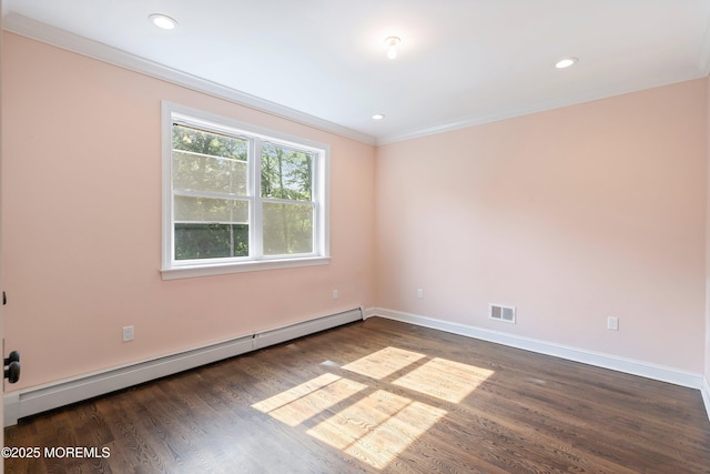 7 Rodeo Ct, Howell, NJ 07731 - unfurnished room featuring a baseboard heating unit, dark wood finished floors, crown molding, and recessed lighting