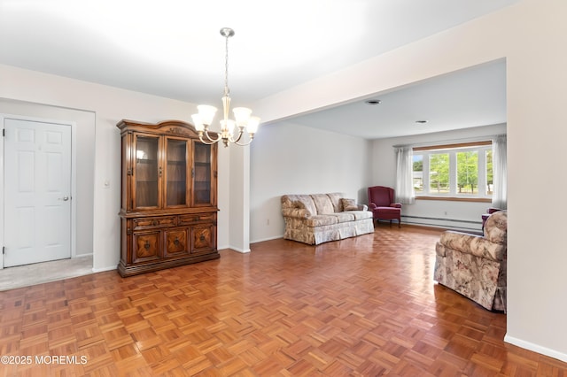 3 Shaw Ct, Toms River, NJ 08757 - living room featuring a chandelier and baseboard heating