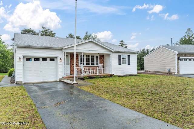 3 Shaw Ct, Toms River, NJ 08757 - ranch-style house with a porch, a garage, a front lawn, and asphalt driveway
