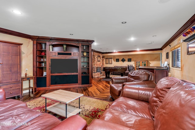 25 Canadian Woods Rd, Marlboro, NJ 07746 - living room featuring ornamental molding and recessed lighting