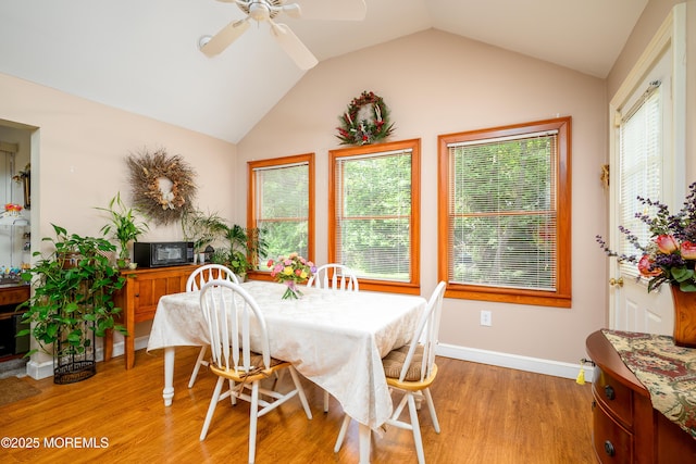 5 Hampton Dr, Jackson, NJ 08527 - dining room with light wood-style flooring, vaulted ceiling, healthy amount of natural light, and ceiling fan