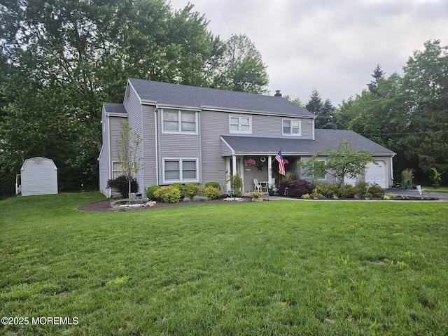 5 Hampton Dr, Jackson, NJ 08527 - traditional-style home with a chimney, a garage, a front yard, and roof with shingles