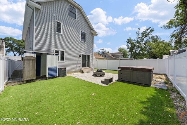 58 Pinehurst Rd, Brick, NJ 08723 - rear view of property featuring entry steps, a patio area, a fenced backyard, a hot tub, and a gate