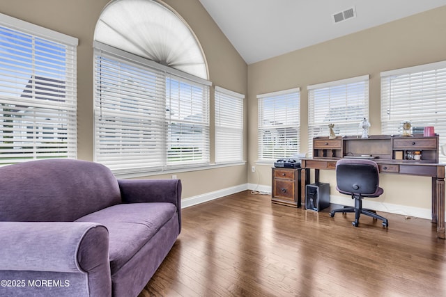 42 Eagleswood Dr, Waretown, NJ 08758 - office area featuring wood finished floors and high vaulted ceiling