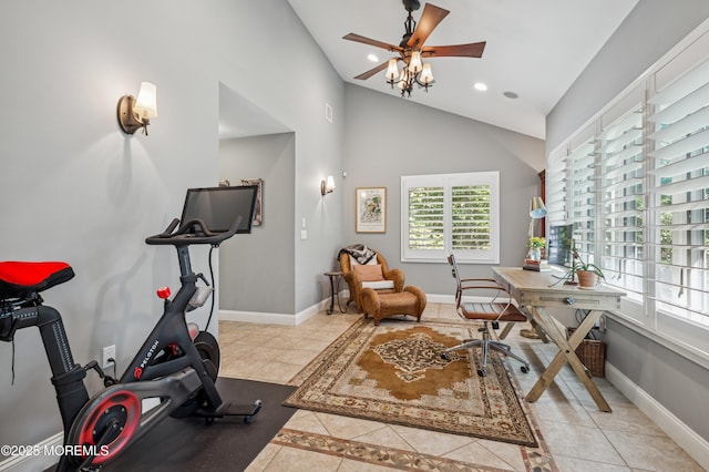 4040 Herbertsville Rd, Wall, NJ 08724 - tiled office with healthy amount of natural light, ceiling fan, high vaulted ceiling, and recessed lighting
