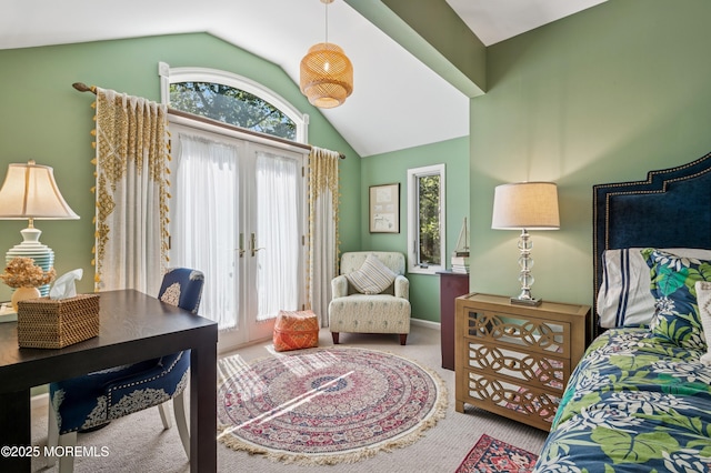 4040 Herbertsville Rd, Wall, NJ 08724 - home office featuring carpet flooring, lofted ceiling, and french doors