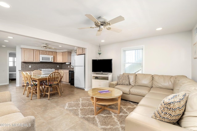 3 Newark Ave, Lavallette, NJ 08735 - living room with ceiling fan, plenty of natural light, recessed lighting, and light tile patterned floors
