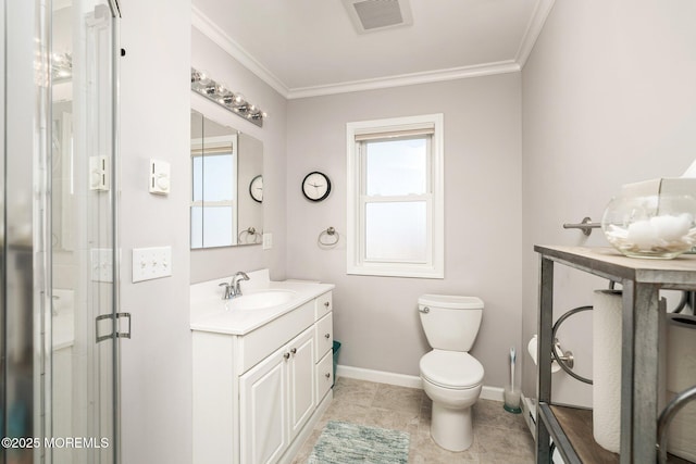 3 Newark Ave, Lavallette, NJ 08735 - full bath featuring vanity, healthy amount of natural light, crown molding, a shower stall, and tile patterned flooring