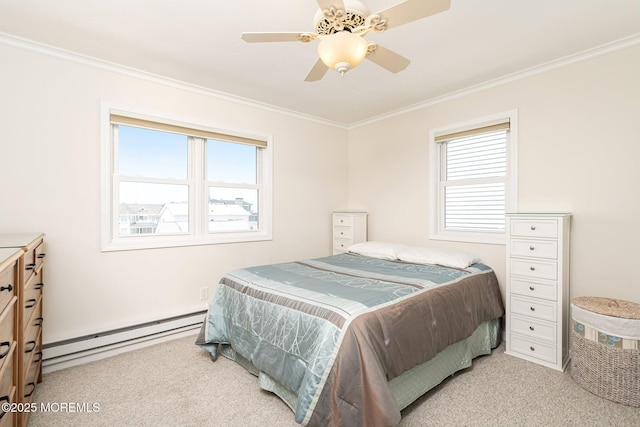 3 Newark Ave, Lavallette, NJ 08735 - bedroom with baseboard heating, light colored carpet, multiple windows, and crown molding