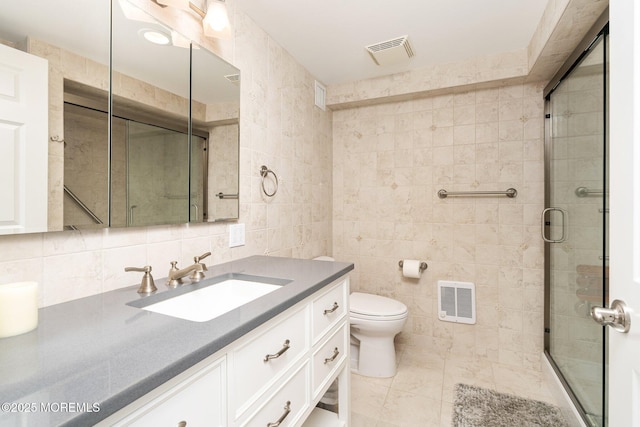 3 Newark Ave, Lavallette, NJ 08735 - full bath with vanity, tile walls, a stall shower, tile patterned floors, and backsplash