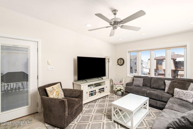 3 Newark Ave, Lavallette, NJ 08735 - living room featuring a ceiling fan and recessed lighting
