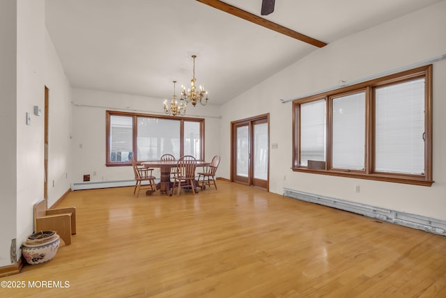 193 Ocean Blvd, Atlantic Highlands, NJ 07716 - dining space with a baseboard heating unit, light wood-style floors, and a chandelier