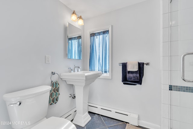 708 New York Blvd, Sea Girt, NJ 08750 - bathroom featuring baseboard heating, tile patterned flooring, and a shower