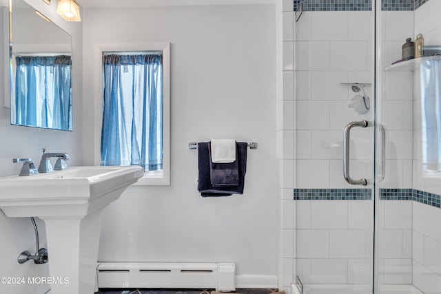 708 New York Blvd, Sea Girt, NJ 08750 - bathroom featuring a baseboard radiator and a stall shower