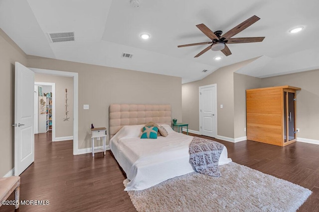 10 Willow Ave, Matawan, NJ 07747 - bedroom featuring vaulted ceiling, dark wood-style floors, recessed lighting, and ceiling fan