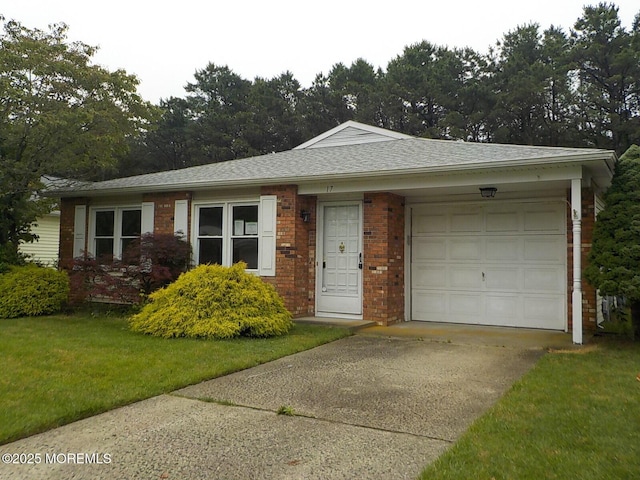 17 Meadowbrook Rd, Brick, NJ 08723 - view of front of house with a garage, brick siding, driveway, a shingled roof, and a front yard