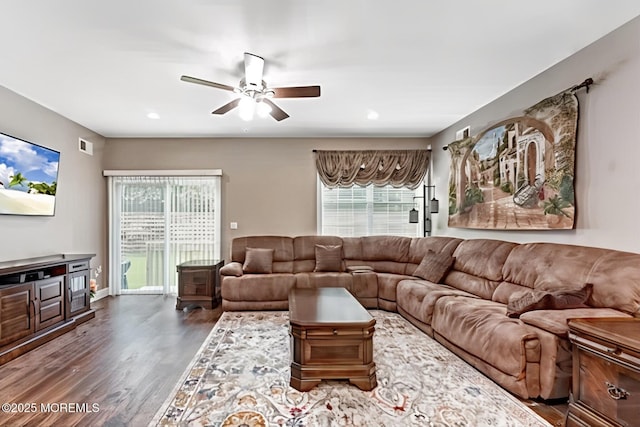 114 Maypink Ln, Howell, NJ 07731 - living area featuring wood finished floors, a ceiling fan, plenty of natural light, and recessed lighting