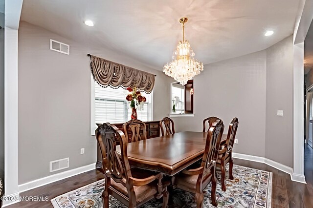 114 Maypink Ln, Howell, NJ 07731 - dining space featuring a chandelier, dark wood-style floors, and recessed lighting