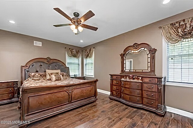 114 Maypink Ln, Howell, NJ 07731 - bedroom featuring dark wood-style floors, recessed lighting, and ceiling fan