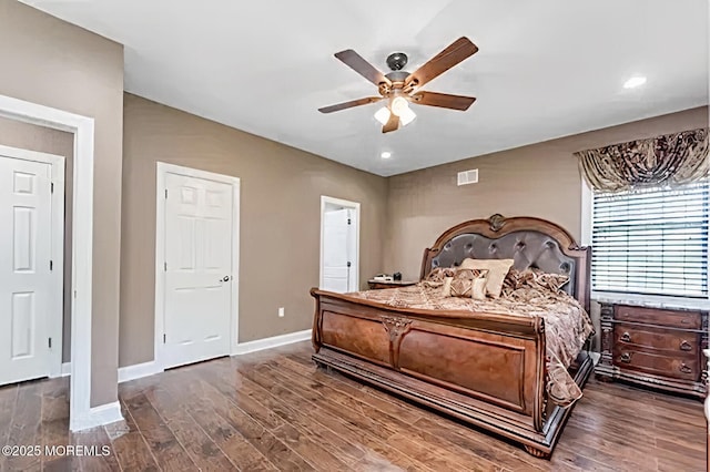 114 Maypink Ln, Howell, NJ 07731 - bedroom featuring dark wood-style flooring, a ceiling fan, and recessed lighting