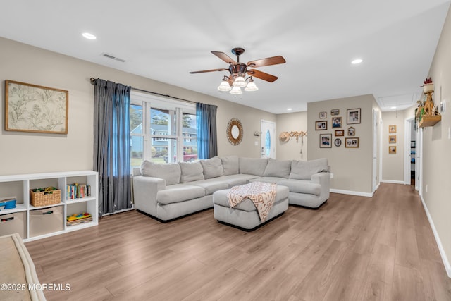 217 Hemlock Dr, Lanoka Harbor, NJ 08734 - living room with attic access, ceiling fan, light wood finished floors, and recessed lighting