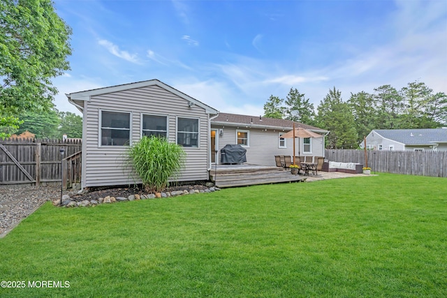 217 Hemlock Dr, Lanoka Harbor, NJ 08734 - back of house with a fenced backyard, a wooden deck, and outdoor lounge area