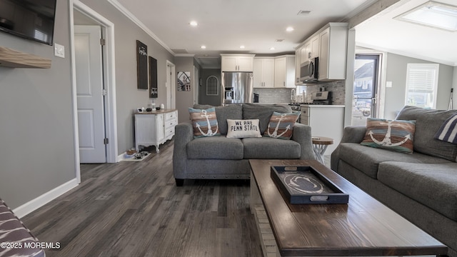 14 S Portland Dr, Little Egg Harbor, NJ 08087 - living area featuring dark wood-style flooring, crown molding, and recessed lighting