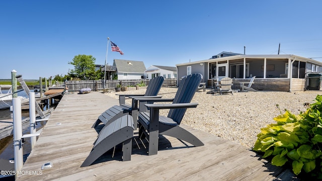 14 S Portland Dr, Little Egg Harbor, NJ 08087 - wooden deck featuring a sunroom and a dock