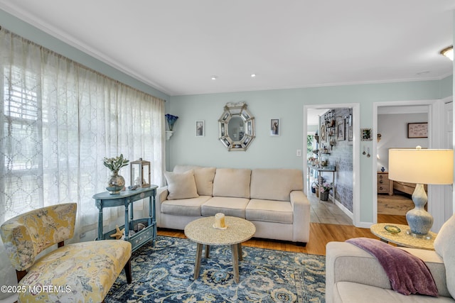 553 Kingfisher Cir, Brick, NJ 08723 - living area featuring wood finished floors and ornamental molding
