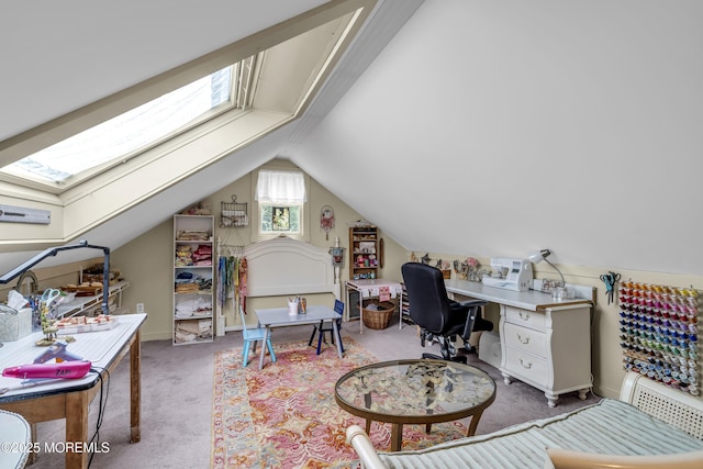 553 Kingfisher Cir, Brick, NJ 08723 - carpeted home office featuring a skylight and vaulted ceiling