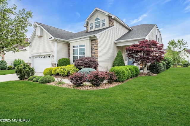 7 Bay Head Ct, Waretown, NJ 08758 - view of front of property with stone siding, roof with shingles, and a front lawn