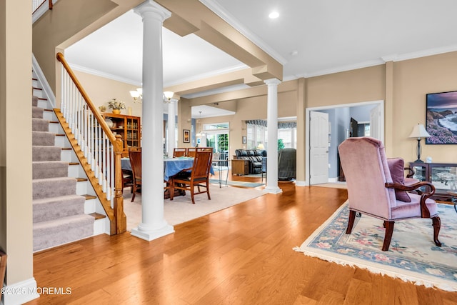 7 Bay Head Ct, Waretown, NJ 08758 - office with decorative columns, wood finished floors, ornamental molding, and recessed lighting