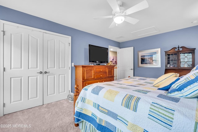 7 Bay Head Ct, Waretown, NJ 08758 - carpeted bedroom featuring attic access, a closet, and ceiling fan