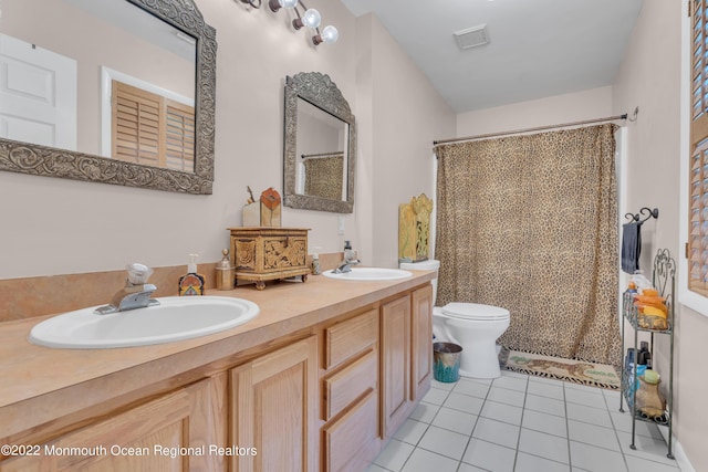 716 Hyson Rd, Jackson, NJ 08527 - bathroom with tile patterned flooring, double vanity, and a shower with curtain