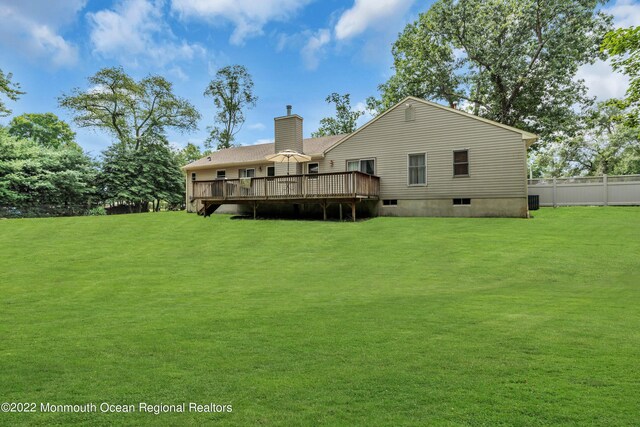 716 Hyson Rd, Jackson, NJ 08527 - back of house with a wooden deck and a chimney
