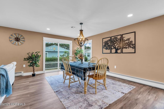 3 Andover Ct, Toms River, NJ 08757 - dining room featuring a baseboard radiator, a chandelier, wood finished floors, and recessed lighting