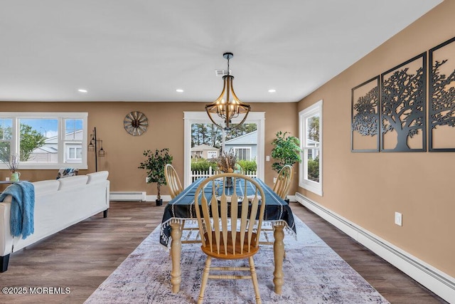 3 Andover Ct, Toms River, NJ 08757 - dining area featuring a baseboard radiator, a baseboard heating unit, a chandelier, healthy amount of natural light, and recessed lighting