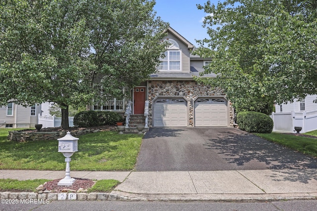 28 Brent Dr, Howell, NJ 07731 - view of property hidden behind natural elements with stone siding, driveway, and an attached garage