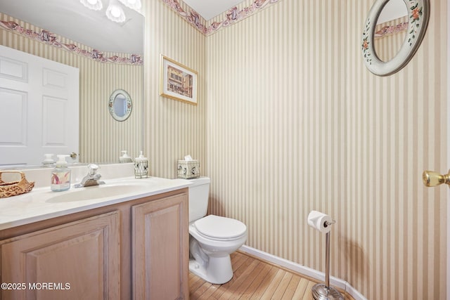 28 Brent Dr, Howell, NJ 07731 - bathroom with wallpapered walls, hardwood / wood-style floors, and vanity