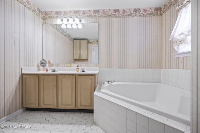28 Brent Dr, Howell, NJ 07731 - bathroom featuring wallpapered walls, a garden tub, tile patterned flooring, and vanity