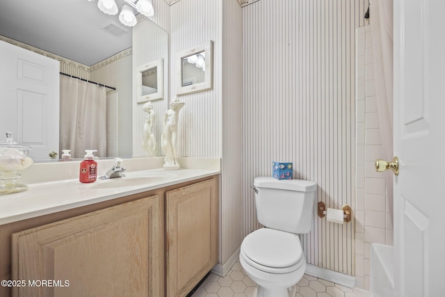 28 Brent Dr, Howell, NJ 07731 - full bath featuring vanity, tile patterned floors, and wallpapered walls