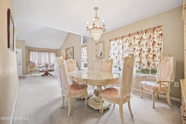 28 Brent Dr, Howell, NJ 07731 - dining room featuring a chandelier, carpet floors, and vaulted ceiling