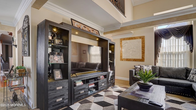 44 Kentucky Way, Freehold, NJ 07728 - living room with ornamental molding and built in shelves