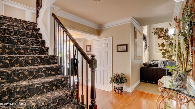 44 Kentucky Way, Freehold, NJ 07728 - staircase featuring wood finished floors and ornamental molding