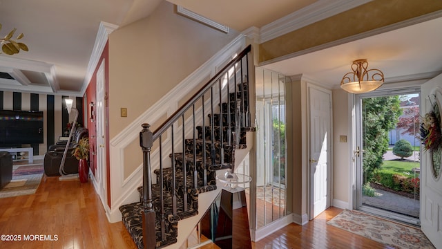 44 Kentucky Way, Freehold, NJ 07728 - entryway with ornamental molding, wood-type flooring, and stairs